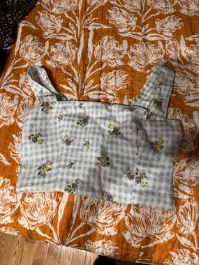 Reformation Light Blue Gingham Floral Crop Top